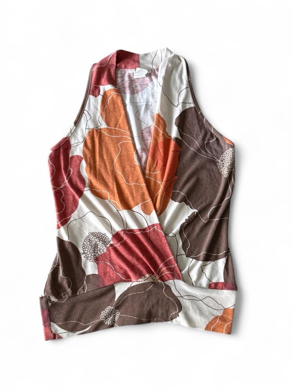 Floral Sleeveless Top in Brown, Orange & Pink